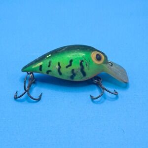 Short Dart Fishing‎ Lure Vintage Crankbait Green Black Painted Fishing Tackle
